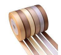 Mlurcu Light Brown Ribbon 3/8 Inch Wide Neutral Ribbon Tan Champagne Gold Satin Ribbon Assorted Solid Color Double Faced Satin Ribbon for Gift Wrapping Wedding Flower Bouquet Wrapping Hair Bows Crafts