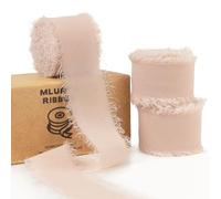 Mlurcu Light Taupe Chiffon Ribbon 1 Inch x 21Yards Handmade Fringe Chiffon Silk Ribbon Boho Frayed Ribbon Warm Beige Ribbon for Gift Wrapping, Wedding Invitation, Bridal Flower Bouquets