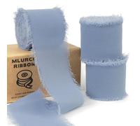 Mlurcu Periwinkle Blue Chiffon Ribbon 1-1/2 Inch x 21Yards Dusty Blue Chiffon Silk Ribbon Handmade Fringe Boho Frayed Ribbon for Gift Wrapping, Wedding Invitation, Bridal Flower Bouquets