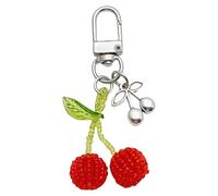 MLWSKERTY Adorable Beaded Cherry Keyring Ornament Pink Heart 7.5cm Lightweight Crystal Beads for Bags and Keys Gift
