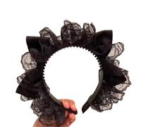 MLWSKERTY Carnival Party Woman Double Bowknot Shape Hairband Pleated Lace Decor Headbands Cosplay Witch Hair Hoop for Adult Teens