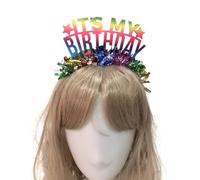 MLWSKERTY Celebration IT'S MY BIRTHDAY Hair Hoop with Tinsel Live Broadcast Hair Holder Birthday Headwear for Adult Kid Teens
