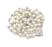 MLWSKERTY White Pearl-Rosary Beads Catholic Necklace Holy Medal-Cross-Christian Long Chain Necklace for Women and Men Jewelry