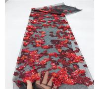 MLYAYE by the Metre Elegant Red 3d Floral Sequin Lace Fabric for Sewing, African Black Heavy Craft Embroidered Tulle for Prom/Party/Trailing Dress, By the Yard & Meter(20 yard (20m))