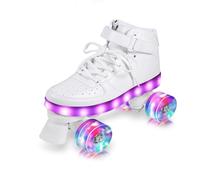 MLYPRU Double Row Roller Skates for Women Men Unisex 4-Wheel Flash Pu Leather Roller Blades Adult for Rink