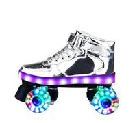 MLYPRU Double Row Roller Skates for Women Men Unisex 4-Wheel Flash Pu Leather Roller Blades Adult for Rink