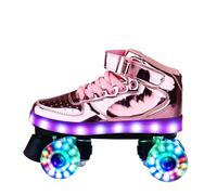 MLYPRU Double Row Roller Skates for Women Men Unisex 4-Wheel Flash Pu Leather Roller Blades Adult for Rink