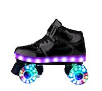 MLYPRU Double Row Roller Skates for Women Men Unisex 4-Wheel Flash Pu Leather Roller Blades Adult for Rink