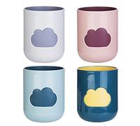 Mlysnd Toothbrush Cup, 4 Pieces Mouthwash Cups Reusable Plastic Tumblers Cloud Pattern Design for Bathroom Kitchen (4 Colors)