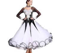 MLYYX Applique Ballroom Dancing Dresses for Women Waltz Tango Competition Costumes Velvet Modern Performance Dancewear,black,S