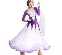MLYYX Applique Ballroom Dancing Dresses for Women Waltz Tango Competition Costumes Velvet Modern Performance Dancewear,Violets,XL