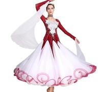 MLYYX Applique Ballroom Dancing Dresses for Women Waltz Tango Competition Costumes Velvet Modern Performance Dancewear,wine red,L
