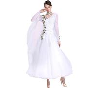 MLYYX Applique Waltz Performance Dress Smooth Modern Standard Dance Costume Sparkly Ballroom Dance Dress for Women,White,3XL