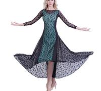 MLYYX Ballroom Dance Dresses for Women Standard Tango Dance Outfit Lace Waltz Practice Skirt Modern Training Dress,cyan,L