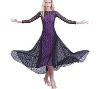 MLYYX Ballroom Dance Dresses for Women Standard Tango Dance Outfit Lace Waltz Practice Skirt Modern Training Dress,Violets,S