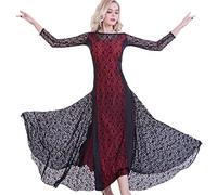 MLYYX Ballroom Dance Dresses for Women Standard Tango Dance Outfit Lace Waltz Practice Skirt Modern Training Dress,Red,S