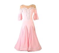 MLYYX Ballroom Dancing Dresses for Women Modern Waltz Dancewer Applique Tango Flamenco Costume Salsa Performance Dress,Pink,3XL