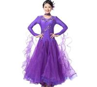 MLYYX Ballroom Performance Dresses for Women V-neck Modern Waltz Competition Outfit Salsa Tango Costumes Big Swing,Purple,S