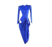 MLYYX Classic Latin Dance Performance Dress Women Simple Salsa Modern Practice Skirt Long Sleeves Cha Cha Tango Dresses,Blue,XL