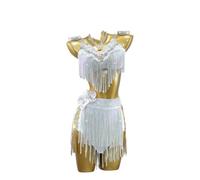 MLYYX Customized Rhinestone Dress Fringe Latin Competition Outfit Professional Dance Costume for Samba Rumba Cowboy,White,XS