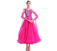 MLYYX Embroidery Waltz Competition Dress for Women Modern Ballroom Dance Dresses Standard Salsa Costumes Tango Dancing Clothes Big Swing Skirt,rose Red,3XL