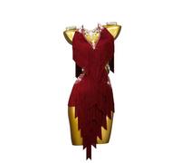 MLYYX Flapper Tassel Dress Fringe Latin Performance Suit Ballroom Dresses for Women Professional Salsa Rumba Outfit,A,XXL