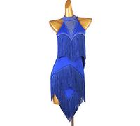 MLYYX Fringe Latin Dress Women's Salsa Tango Competition Costume Halter Neck Modern Ballroom Performance Dancewear,Blue,XL