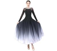 MLYYX Gradient Ballroom Dance Dresses for Competition Sparkling Waltz Performance Costume Tango Social Dance Dress,black,3XL