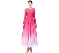 MLYYX Gradient Ballroom Dance Dresses for Competition Sparkling Waltz Performance Costume Tango Social Dance Dress,rose Red,L