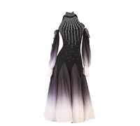 MLYYX Gradient Ballroom Dance Dresses Women's High Collar Tango Training Dance Dress Srtapless Waltz Performance Costume,Black,M