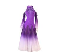 MLYYX Gradient Ballroom Dance Dresses Women's High Collar Tango Training Dance Dress Srtapless Waltz Performance Costume,Purple,XL