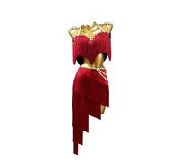 MLYYX Hollow Ballroom Competition Dancewear Tassel Latin Dance Dresses for Women Halter Neck Cha Cha Dance Outfit,Red,XXL