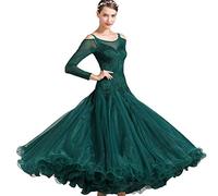 MLYYX Lace Ballroom Dance Costumes Strapless Waltz Dancing Performance Dancewear National Standard Competition Dresses,dark Green,M