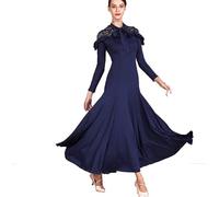 MLYYX Lace Ballroom Dancing Dresses Long Sleeve Salsa Performance Costume National Standard Modern Practice Dancewear,navy blue,XL