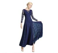 MLYYX Lace Ballroom Dancing Dresses Women's Backless Waltz Tango Dress Long Sleeve Modern Dance Performance Costumes,Dark blue,XL