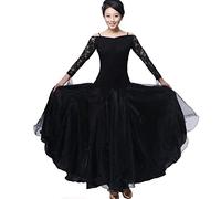 MLYYX Lace Waltz Salsa Training Costume Ballroom Performance Dancing Dress for Women Mesh Splice Social Dance Dresses,Black,3XL