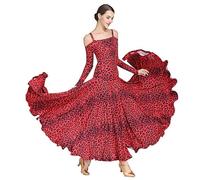MLYYX Leopard Print Ballroom Dancing Dresses for Women Waltz Modern Performance Dance Outfit A-Line Tango Foxtrot Skirt,little red leopard print,L