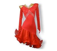 MLYYX Long Sleeve Ballroom Foxtrot Dancewear Round Neck Latin Performance Dance Dresses Cha Cha Tango Training Costume,A,XXL