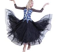MLYYX Long Sleeve Waltz Salsa Dance Dress Printed Ballroom Dancing Dresses for Women Lace Tango Performance Costume,Blue,3XL