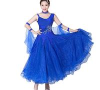MLYYX Modern Competition Dance Costume Rhinestone Waltz Salsa Skirt National Standard Ballroom Dance Dresses for Women,Blue,M