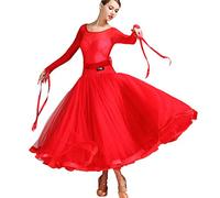 MLYYX Modern Social Dance Competition Costumes National Standard Dance Dress Foxtrot Party Skirt Ballroom Dresses,Red,M