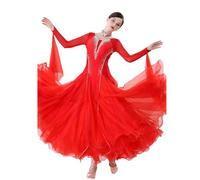 MLYYX Professional Ballroom Dance Dress Foxtrot Performance Costume Modern Waltz Tango Competition Suit A-line Skirt,Red,L