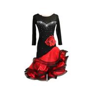 MLYYX Professional Latin Dance Dress Ruffled Ballroom Costume Flowy Tulle Skirt for Samba Paso Doble Performance