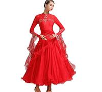 MLYYX Professional Tango Performance Costume Ballroom Competition Dresses Waltz Dancing Dress Modern Flamenco Outfits,red,S