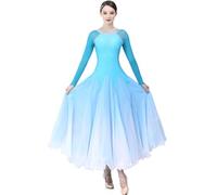 MLYYX Round Neck Tango Training Dancing Outfit Women's Ballroom Dance Dresses Flamenco Costume Waltz Performance Wear,lakeBlue,S