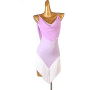 MLYYX Sequins Salsa Rumba Competition Costume Backless Latin Performance Dress Ladies Suspenders Tassel Clothes,Purple,XL