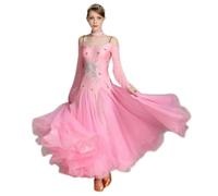 MLYYX Strapless Ballroom Dance Dress Off-Shoulder Standard Modern Dance Gown Waltz Tango Performance Costume,Pink,S