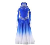 MLYYX Strapless Ballroom Modern Competition Dresses High Collar Tango Waltz Costume Gradient Flamenco Performance Dancewear,Blue,XL