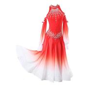 MLYYX Strapless Ballroom Modern Competition Dresses High Collar Tango Waltz Costume Gradient Flamenco Performance Dancewear,Red,XL