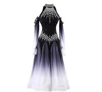 MLYYX Strapless Ballroom Modern Competition Dresses High Collar Tango Waltz Costume Gradient Flamenco Performance Dancewear,Black,M